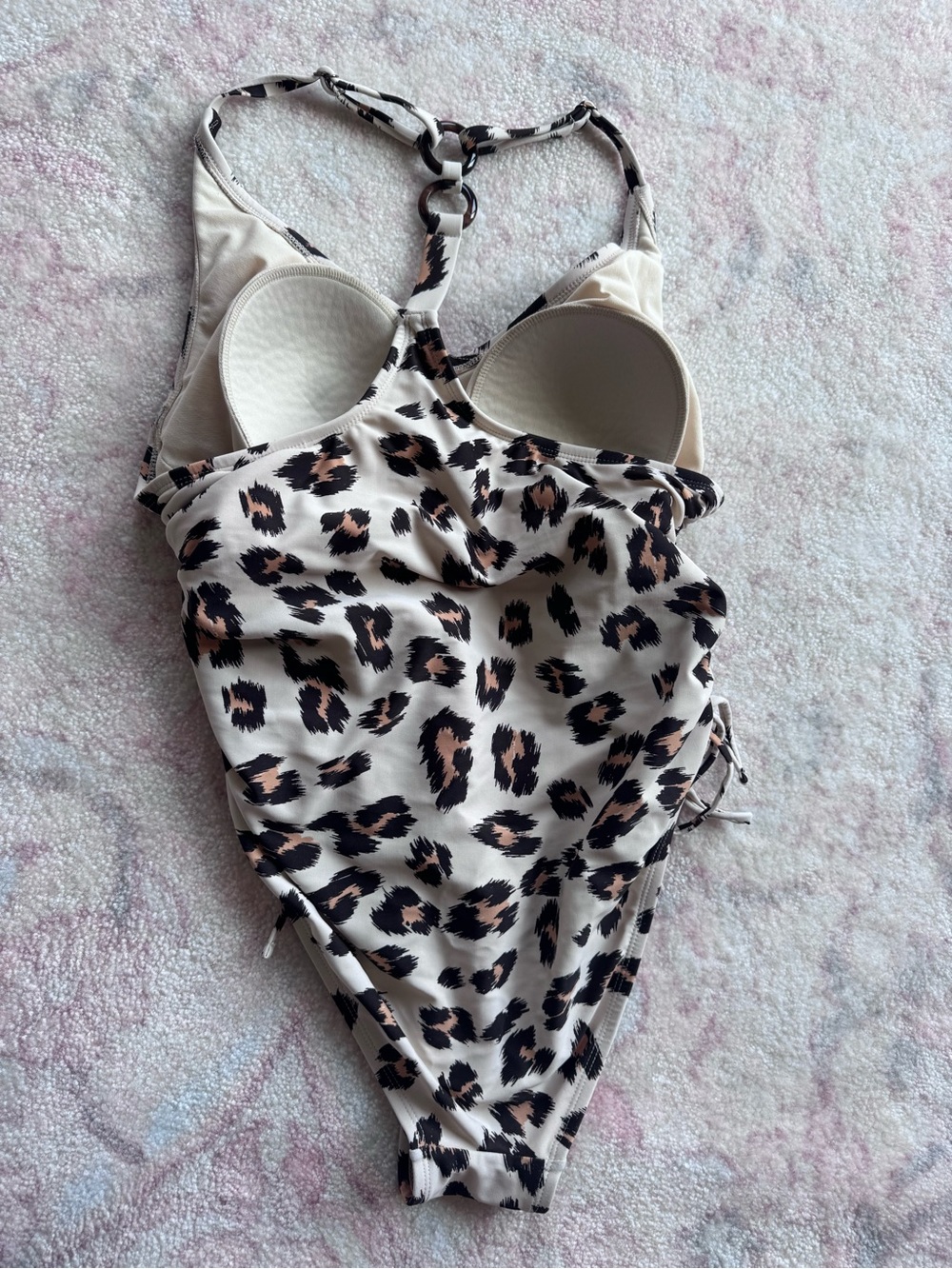 Leopard Print One-Piece Swimsuit in Cream and Black (L) - Picture 2 of 3